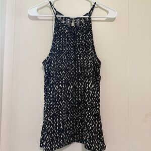 Black & White Abstract Print High-Neck Tank Blouse